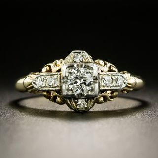 Art Deco Petite Two-Tone Diamond Engagement Ring - 2