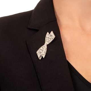 Art Deco Pierced Diamond Bow Brooch