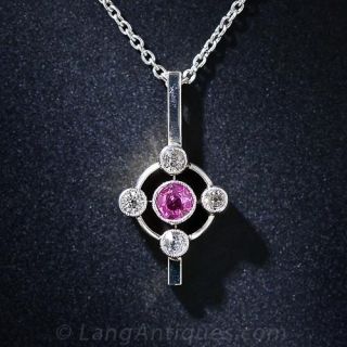 Art Deco Pink Sapphire and Diamond Pendant