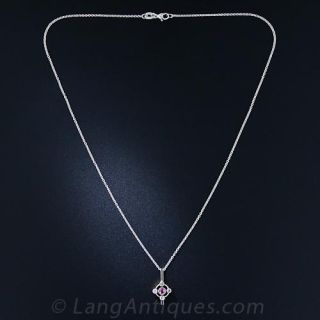 Art Deco Pink Sapphire and Diamond Pendant