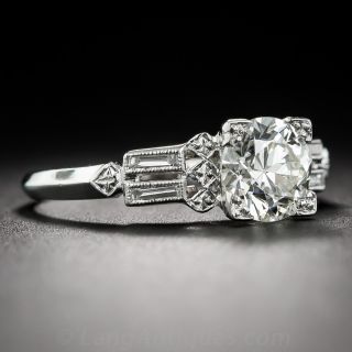 Art Deco Platinum 1.41 Carats K/SI1 (GIA) Round Brilliant Diamond Engagement Ring