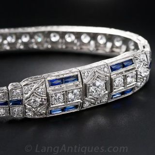 Art Deco Platinum and Diamond and Synthetic Calibre Sapphire Bracelet