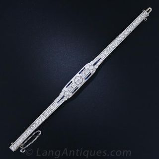 Art Deco Platinum and Diamond and Synthetic Calibre Sapphire Bracelet