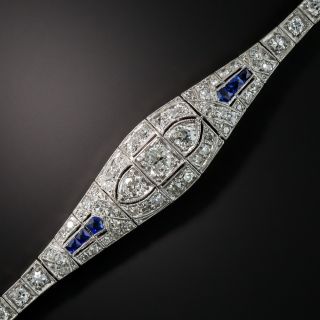 Art Deco Platinum and Diamond Bracelet with Synthetic Sapphires - 1