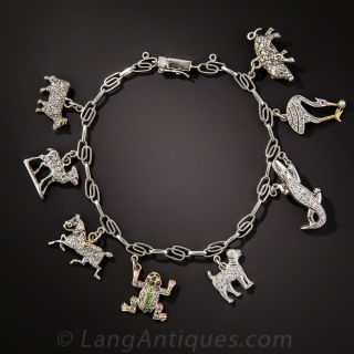 Art Deco Platinum and Diamond Charm Bracelet