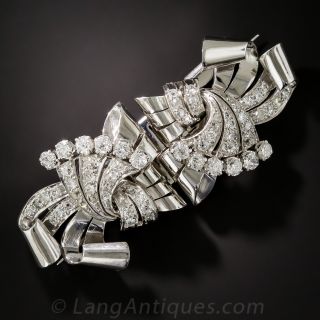 Art Deco Platinum and Diamond Clip Brooch and Earring Set
