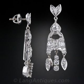 Art Deco Platinum and Diamond Dangle Earrings