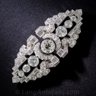 Art Deco Platinum and Diamond Double-Clip  Brooch - 1