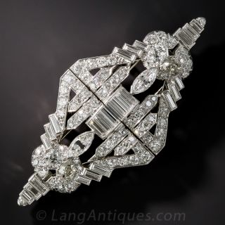 Art Deco Platinum and Diamond Double Clip Brooch