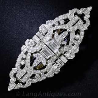 Art Deco Platinum and Diamond Double-Clip Brooch