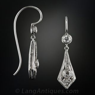 Art Deco Platinum and Diamond Drop Earrings
