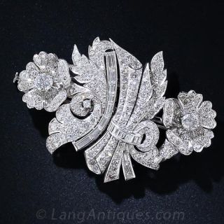 Art Deco Platinum and Diamond Floral Clips and Brooch