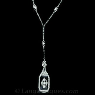 Art Deco Platinum and Diamond Pendant Watch Main View