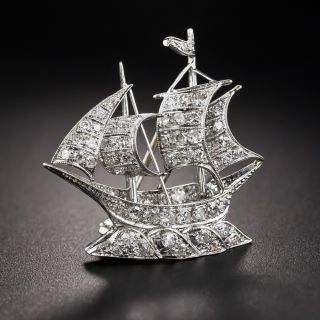Art Deco Platinum and Diamond Schooner Brooch