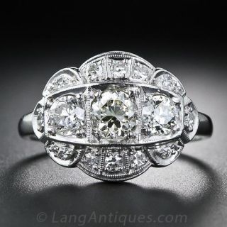 Art Deco Platinum and Diamond Three-Stone Ring