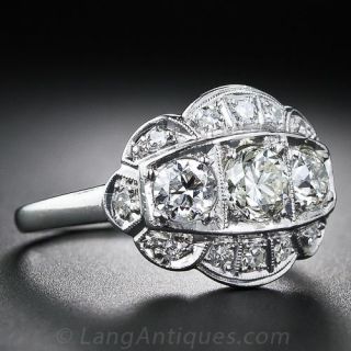 Art Deco Platinum and Diamond Three-Stone Ring