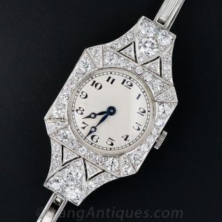 Art Deco Platinum and Diamond Watch with Expanding Bracelet