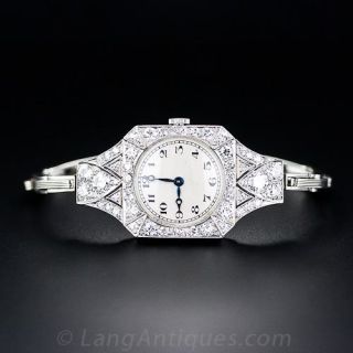 Art Deco Platinum and Diamond Watch with Expanding Bracelet