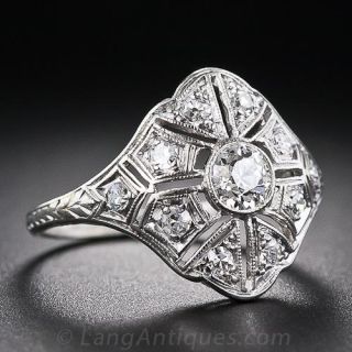 Art Deco Platinum and Dinner Diamond Ring