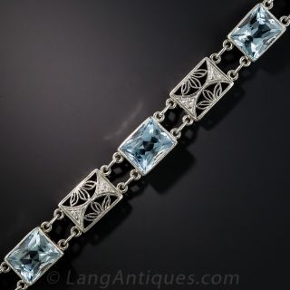 Art Deco Platinum Aquamarine and Diamond Bracelet