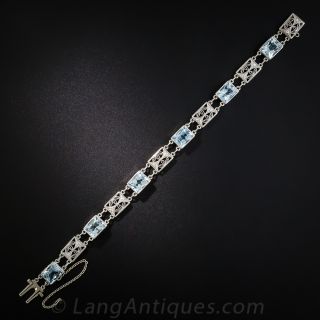 Art Deco Platinum Aquamarine and Diamond Bracelet