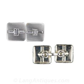 Art Deco Platinum Baguette Diamond Cuff Links