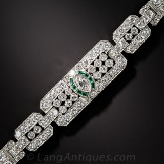 Art Deco Platinum, Diamond and Calibre Emerald Bracelet - 1