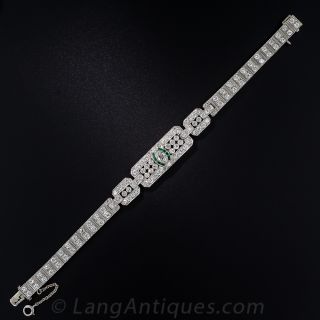 Art Deco Platinum, Diamond and Calibre Emerald Bracelet