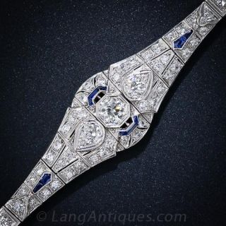 Art Deco Platinum Diamond and Calibre Sapphire Bracelet 
