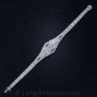 Art Deco Platinum Diamond and Calibre Sapphire Bracelet 