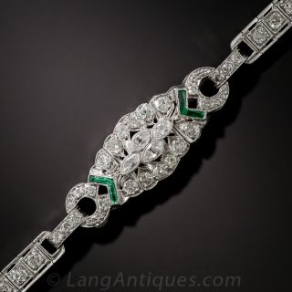 Art Deco Platinum, Diamond and Emerald Bracelet