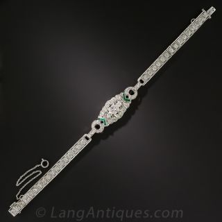 Art Deco Platinum, Diamond and Emerald Bracelet
