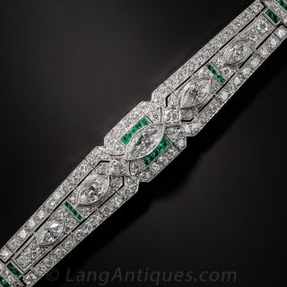 Art Deco Platinum, Diamond and Emerald Bracelet