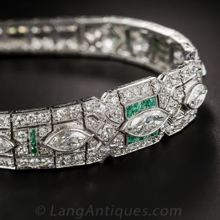Art Deco Platinum, Diamond and Emerald Bracelet