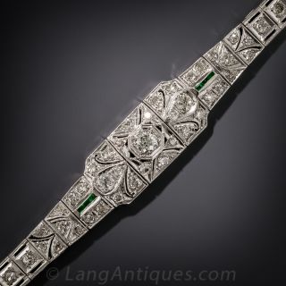 Art Deco Platinum, Diamond and Emerald Bracelet
