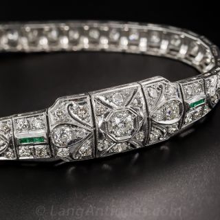 Art Deco Platinum, Diamond and Emerald Bracelet