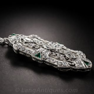 Art Deco Platinum, Diamond and Emerald Pendant
