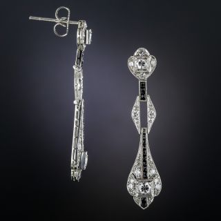 Art Deco Style Platinum Diamond and Onyx Drop Earrings