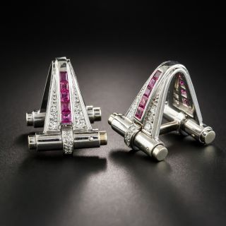 Art Deco Platinum Diamond and Ruby Cuff Links - 1