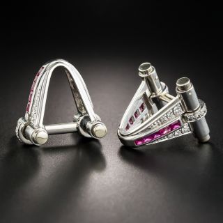 Art Deco Platinum Diamond and Ruby Cuff Links