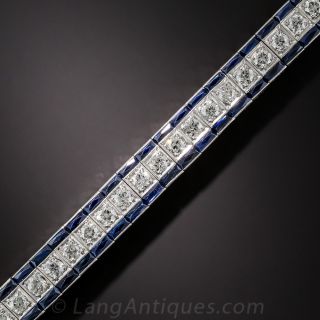 Art Deco Platinum Diamond and Sapphire Bracelet