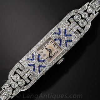 Art Deco Platinum, Diamond and Sapphire Bracelet Watch