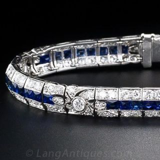 Art Deco Platinum Diamond and Sapphire Bracelet