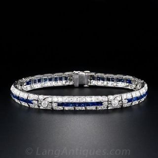 Art Deco Platinum Diamond and Sapphire Bracelet