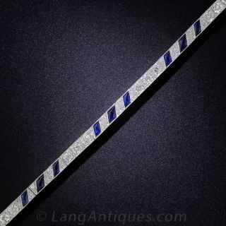 Art Deco Platinum, Diamond and Sapphire Line Bracelet