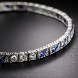 Art Deco Platinum, Diamond and Sapphire Line Bracelet