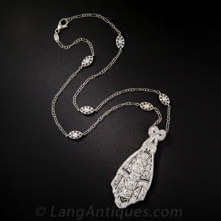 Art Deco Platinum Diamond and Sapphire Pendant
