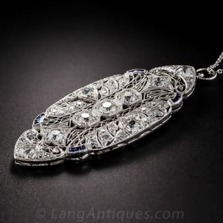 Art Deco Platinum, Diamond and Sapphire Pendant Necklace