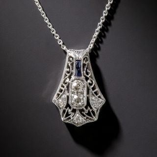 Art Deco Platinum, Diamond and Sapphire Pendant