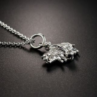 Art Deco Platinum Diamond and Sapphire Pig Charm Pendant